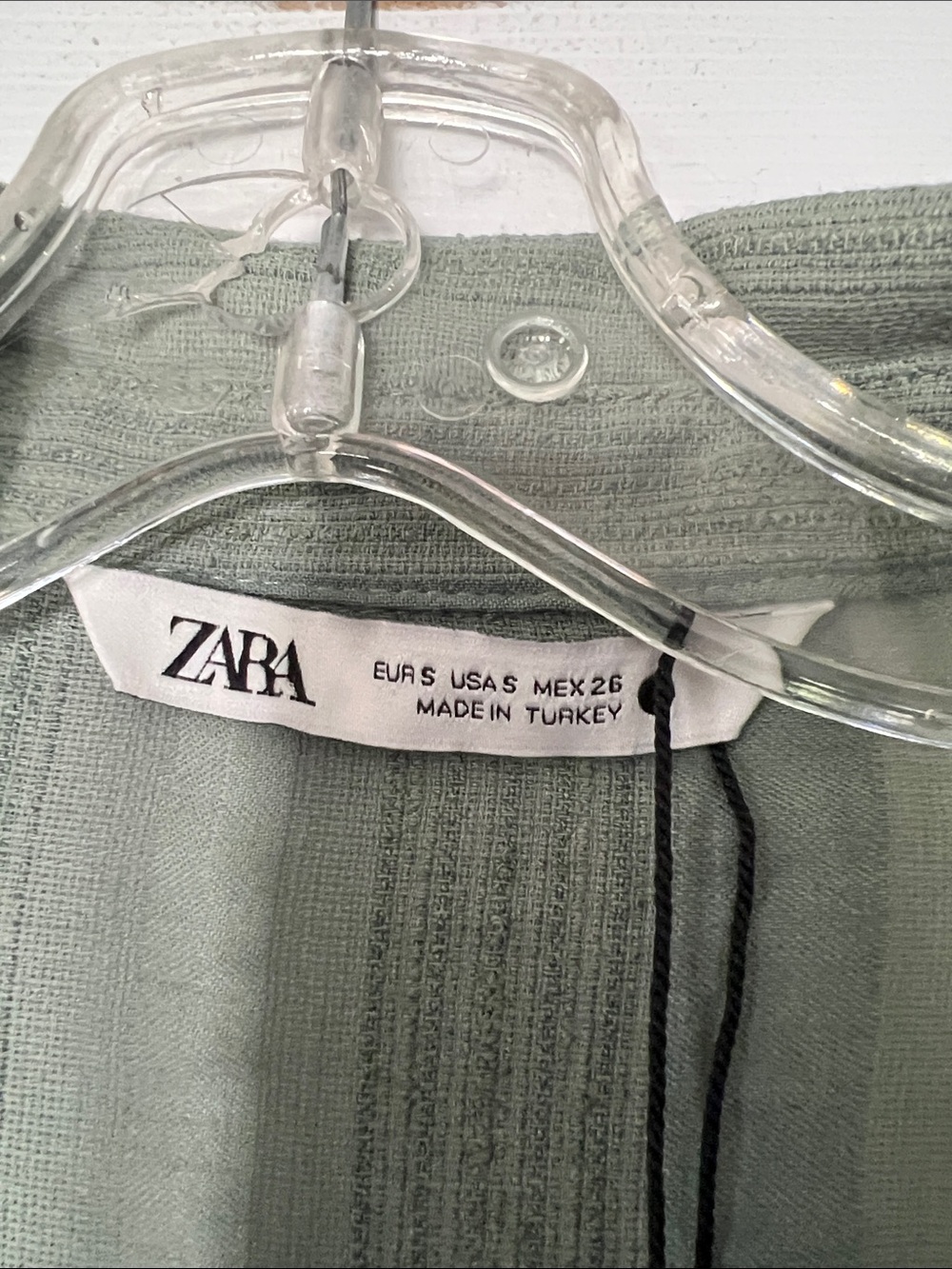 Zara Light Sage Green Button-Front Tie-Waist Shirt Dress - Picture 6 of 8